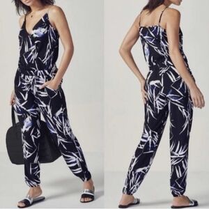 Fabletics Black & Blue Floral Print Jumpsuit - Size Medium
